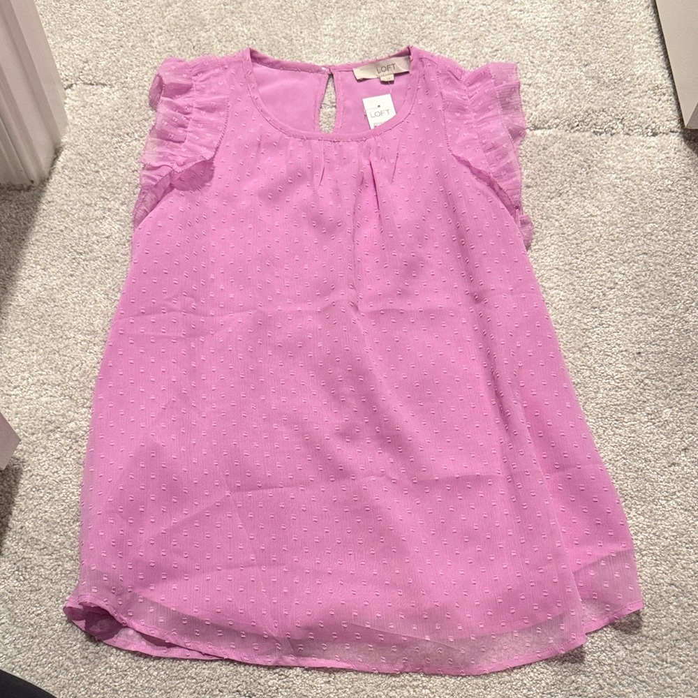 LOFT Lilac Textured Ruffle Blouse